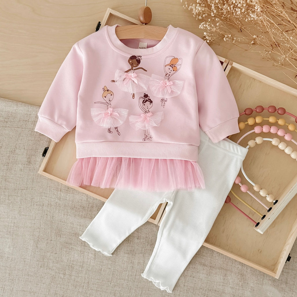 Lace Decor Dance Outfit for Little Girls, Spring Autumn