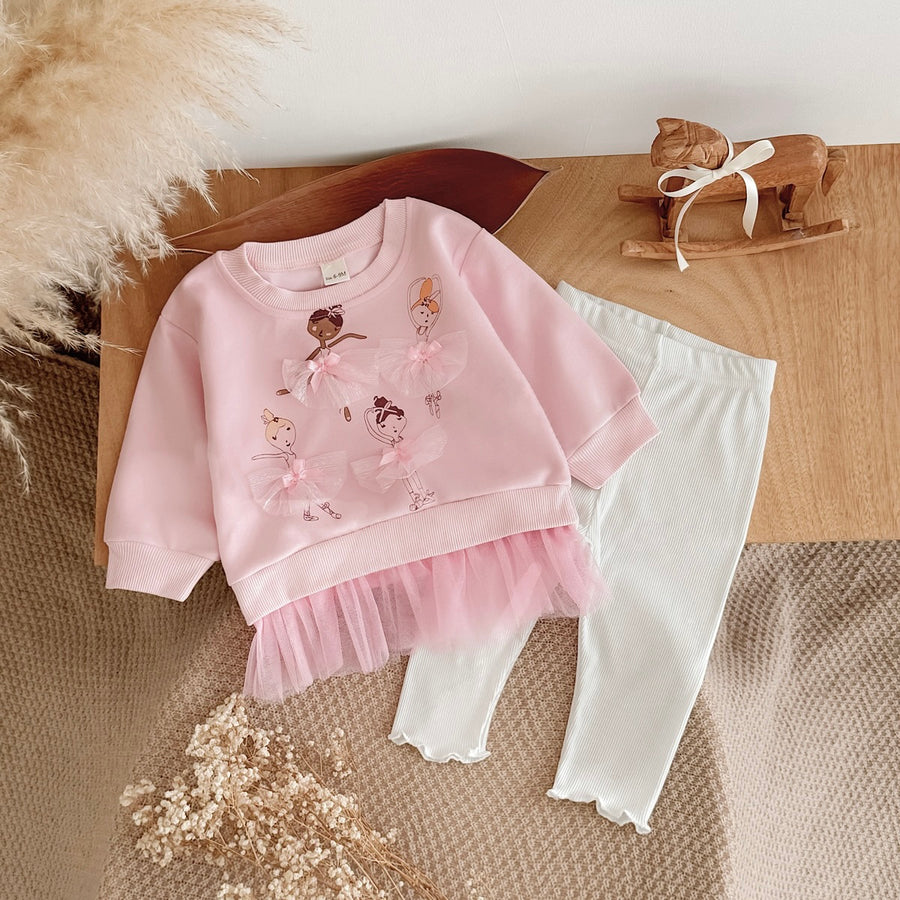Lace Decor Dance Outfit for Little Girls, Spring Autumn