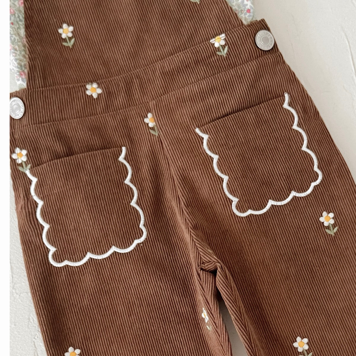 Baby girl brown flower embroidered corduroy overalls 0-3 years old