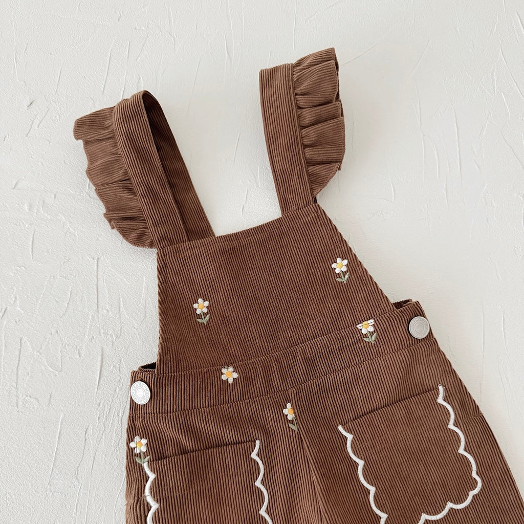 Brown flower embroidery baby girl onesie