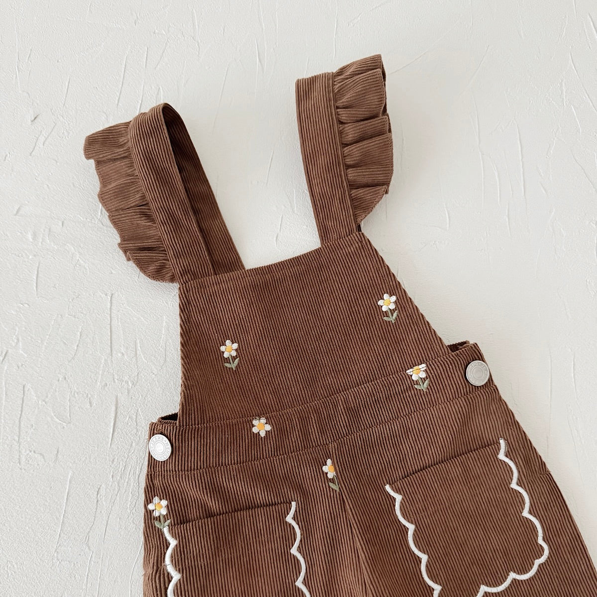 Brown flower embroidery baby girl onesie