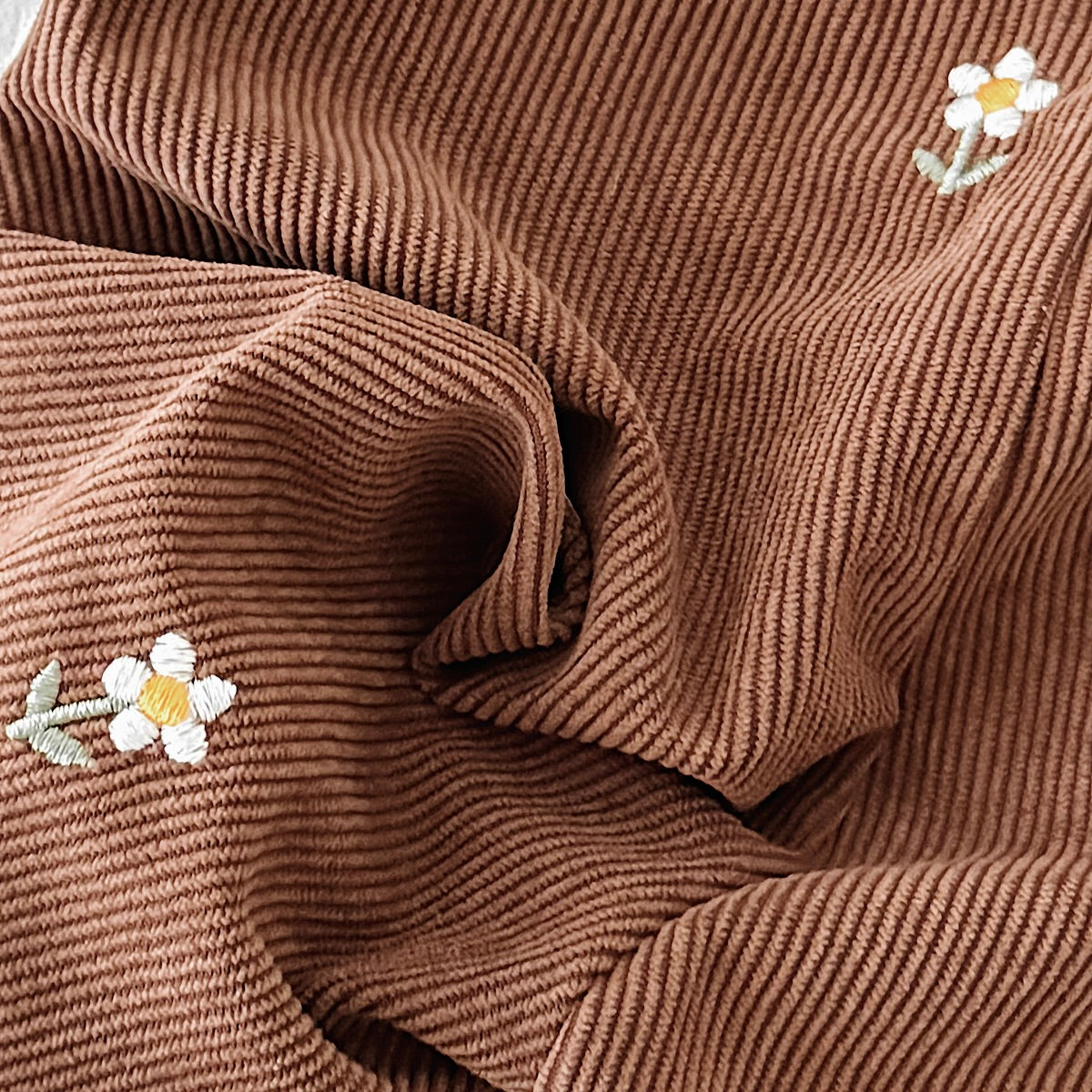 Brown flower embroidery baby girl onesie