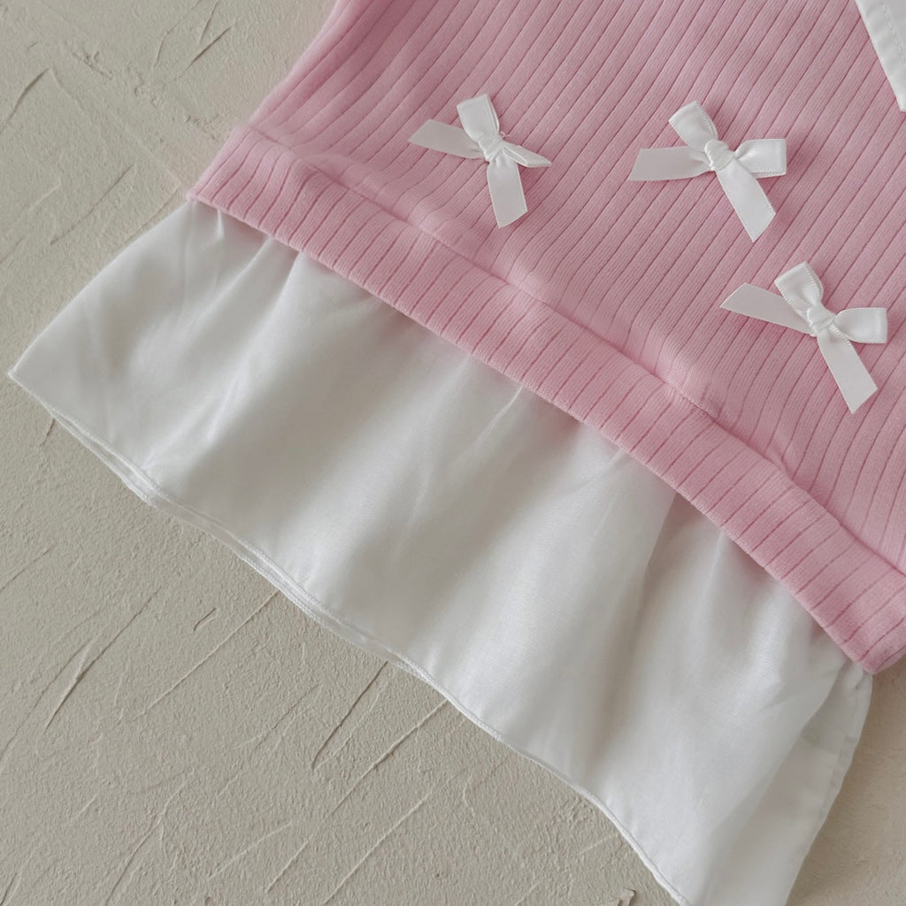 Bow Decor Fake Two-Piece Set for Baby Girls