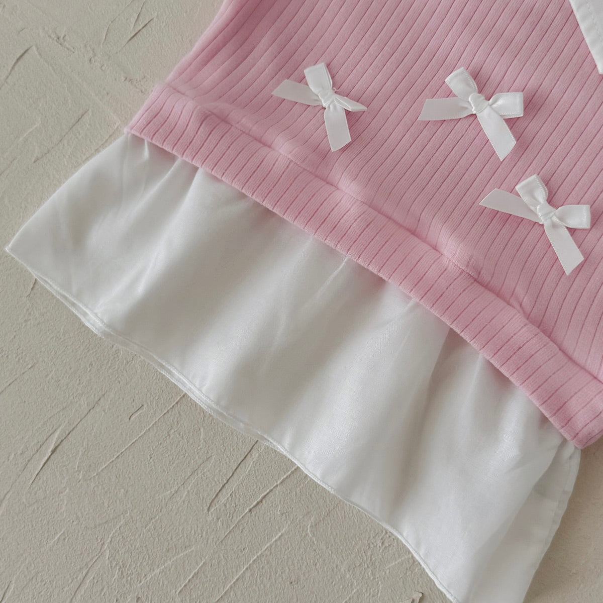 Bow Decor Fake Two-Piece Set for Baby Girls