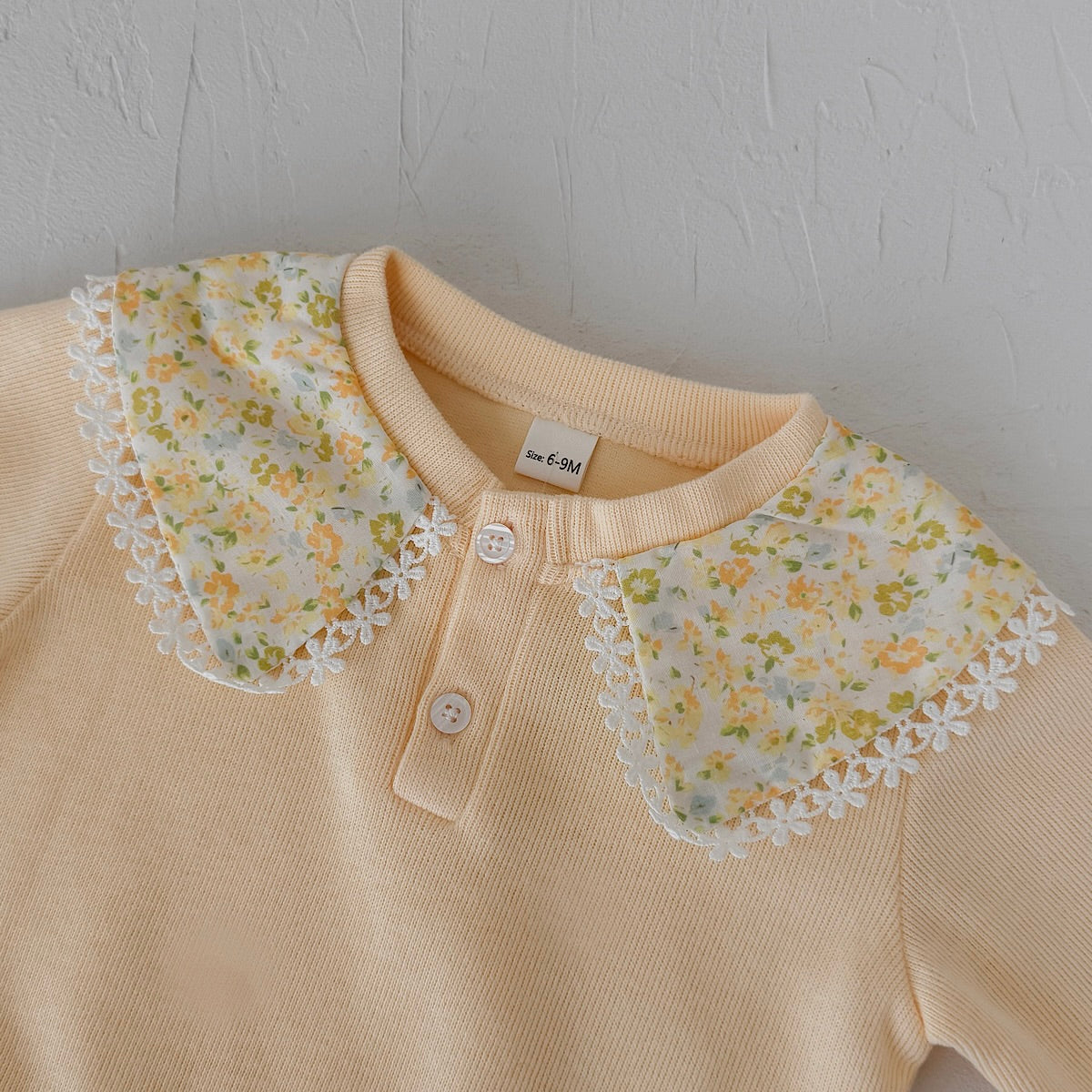 Small Floral Print Neckline Set for Baby Girls, Spring Autumn
