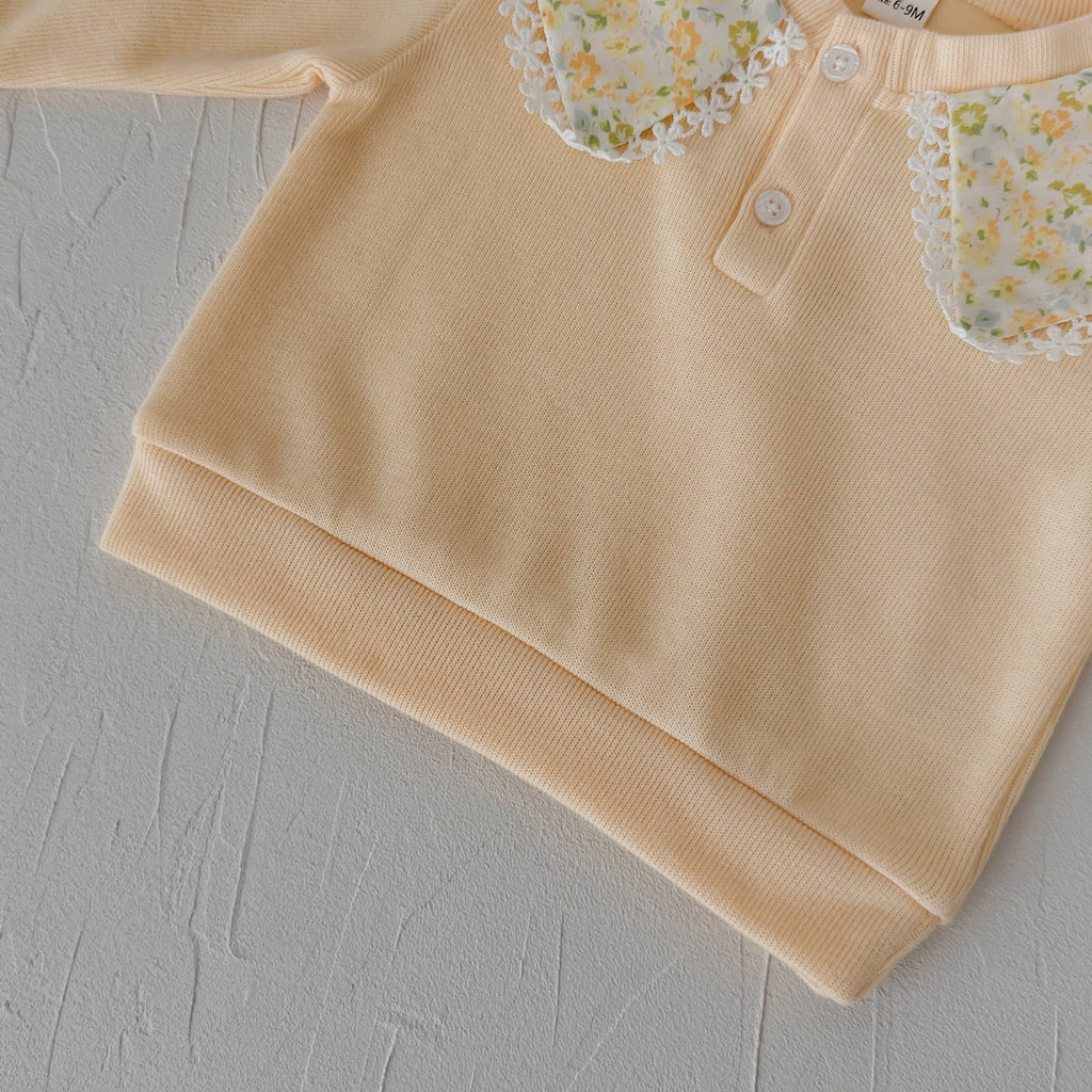 Small Floral Print Neckline Set for Baby Girls, Spring Autumn