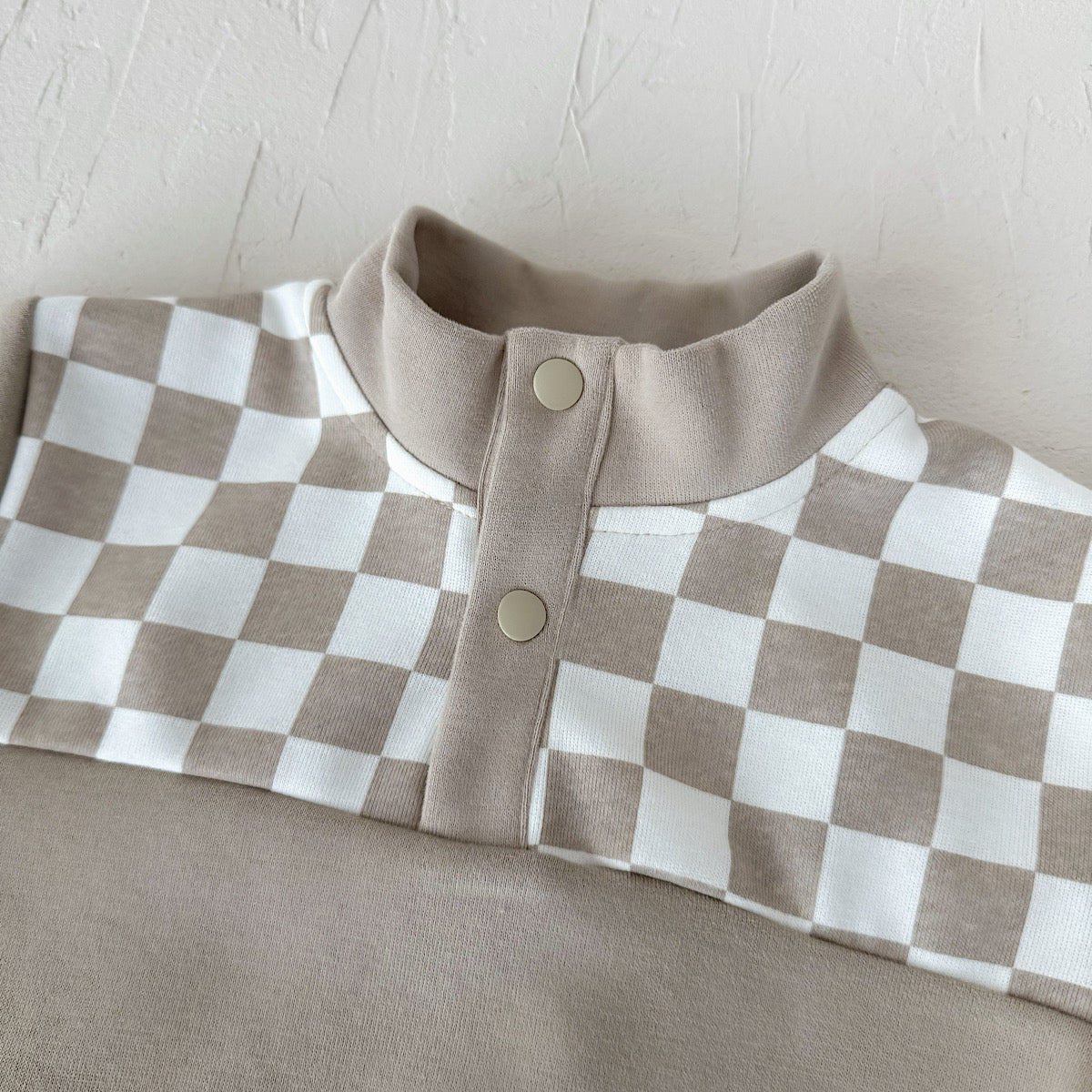 Stand Collar Plaid Printed Sweatshirt Set for Baby Boys, Spring Autumn