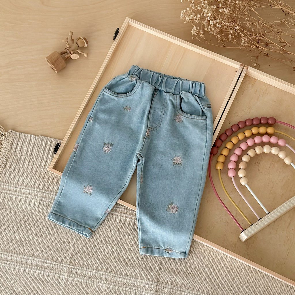 Baby Floral Embroidered Soft Denim Pants