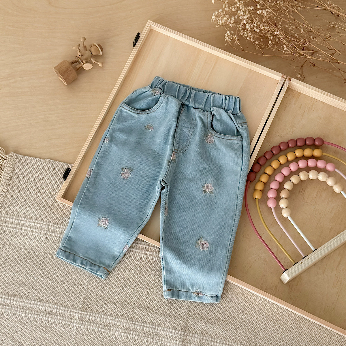 Baby Floral Embroidered Soft Denim Pants