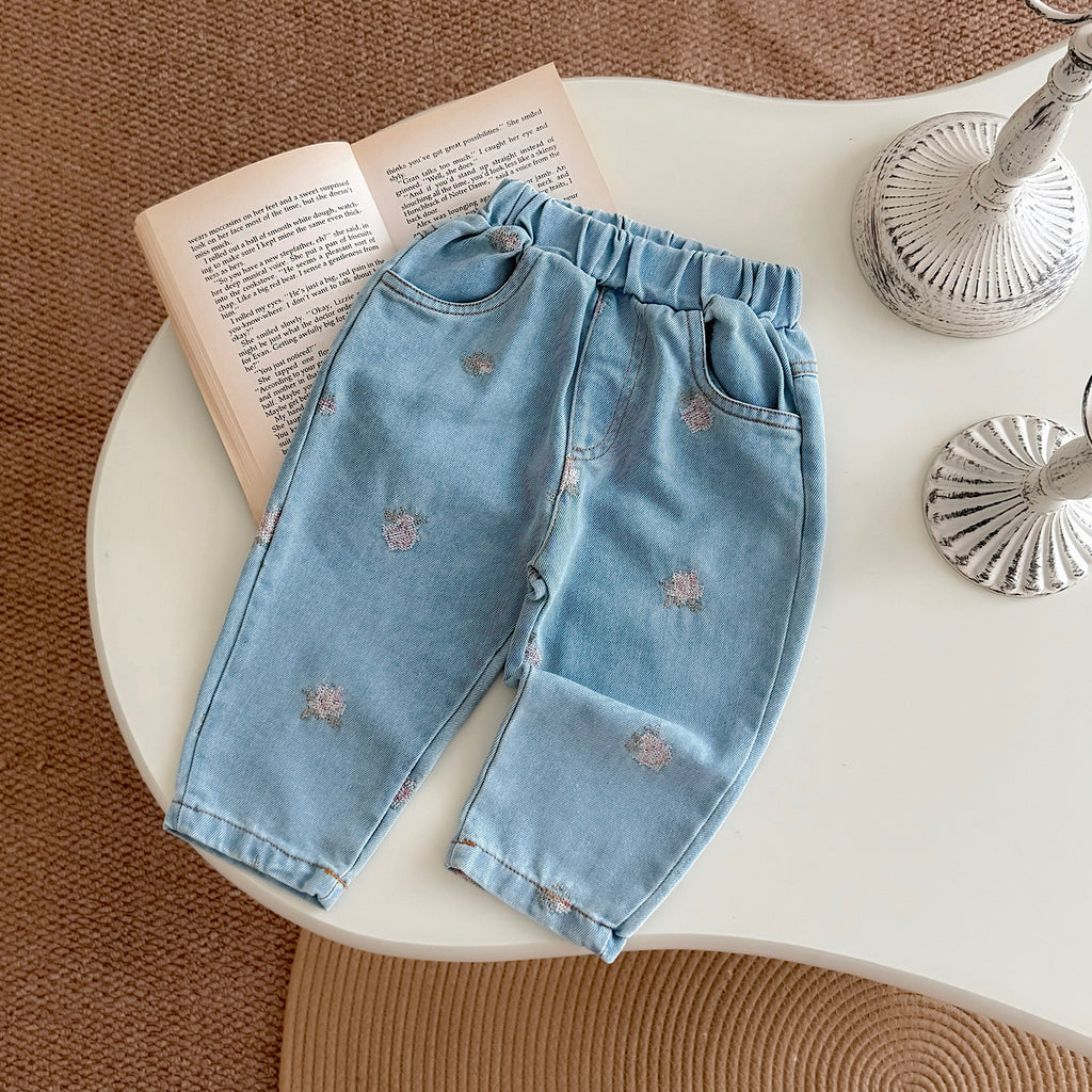 Baby Floral Embroidered Soft Denim Pants