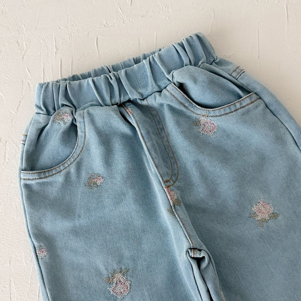 Baby Floral Embroidered Soft Denim Pants