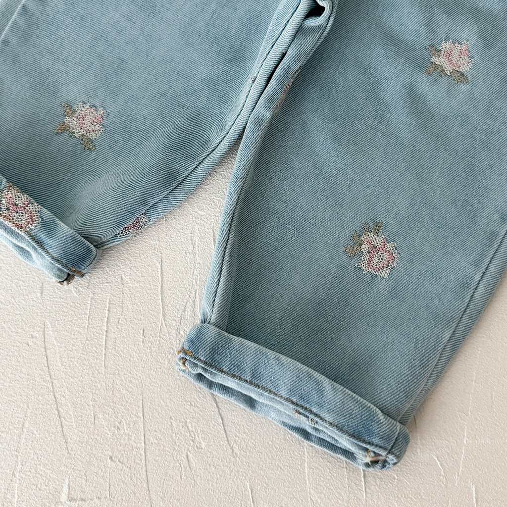 Baby Floral Embroidered Soft Denim Pants