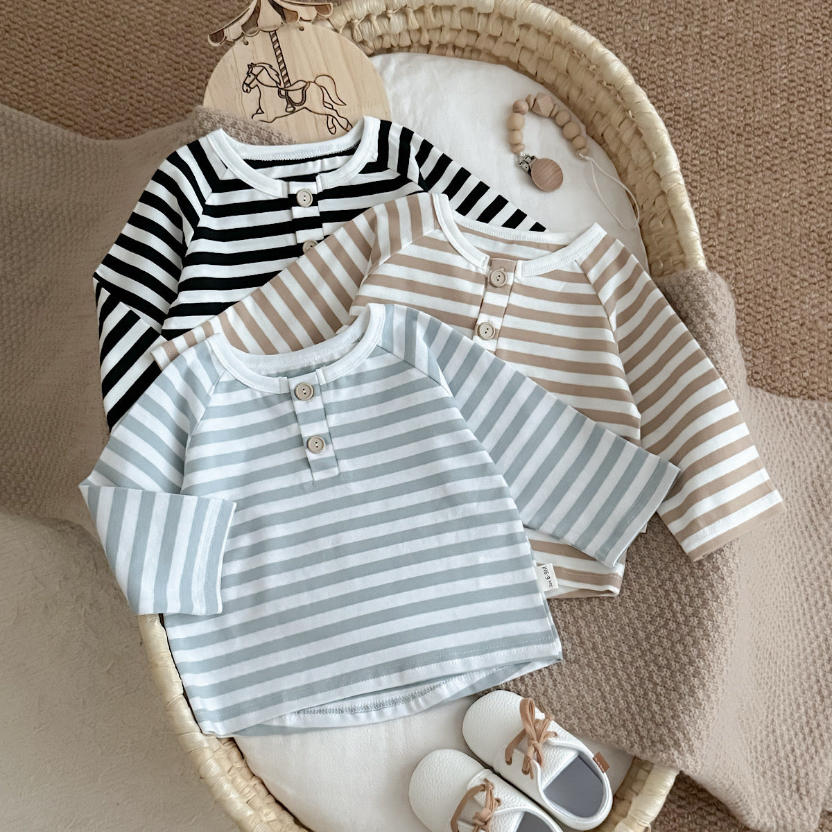 Three-Color Stripe Top Set for Spring Autumn