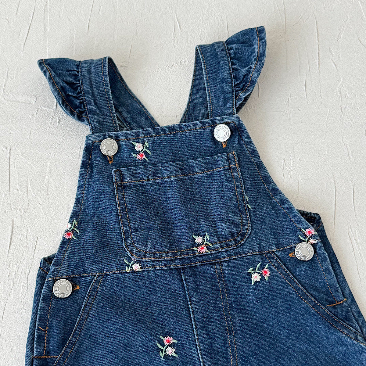 Toddler Girl Floral Embroidered Ruffle Denim Overalls