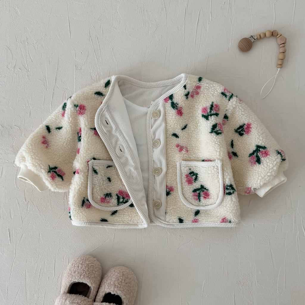 Autumn Winter Floral Fleece Jacket for Baby Girls