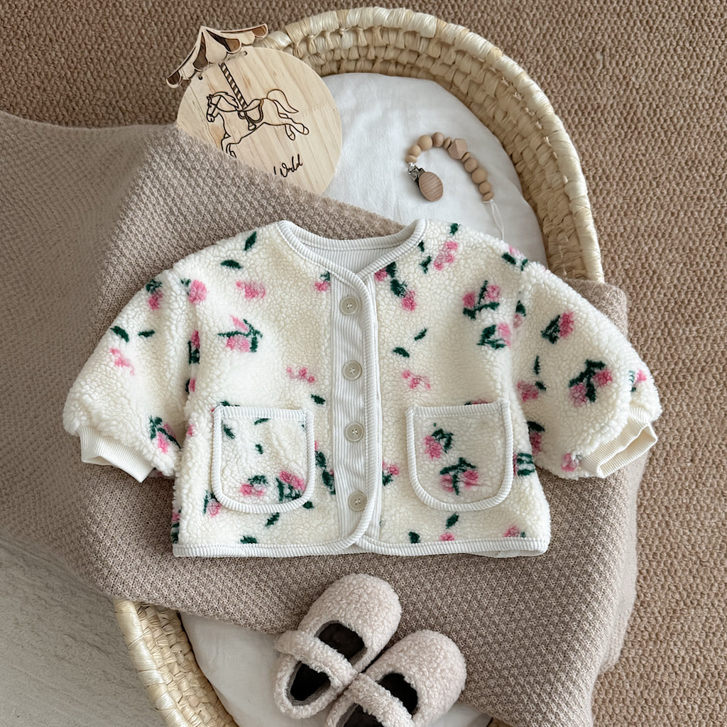 Autumn Winter Floral Fleece Jacket for Baby Girls