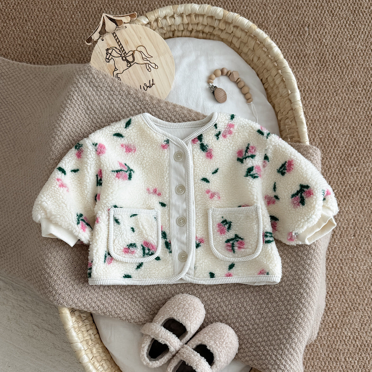 Autumn Winter Floral Fleece Jacket for Baby Girls