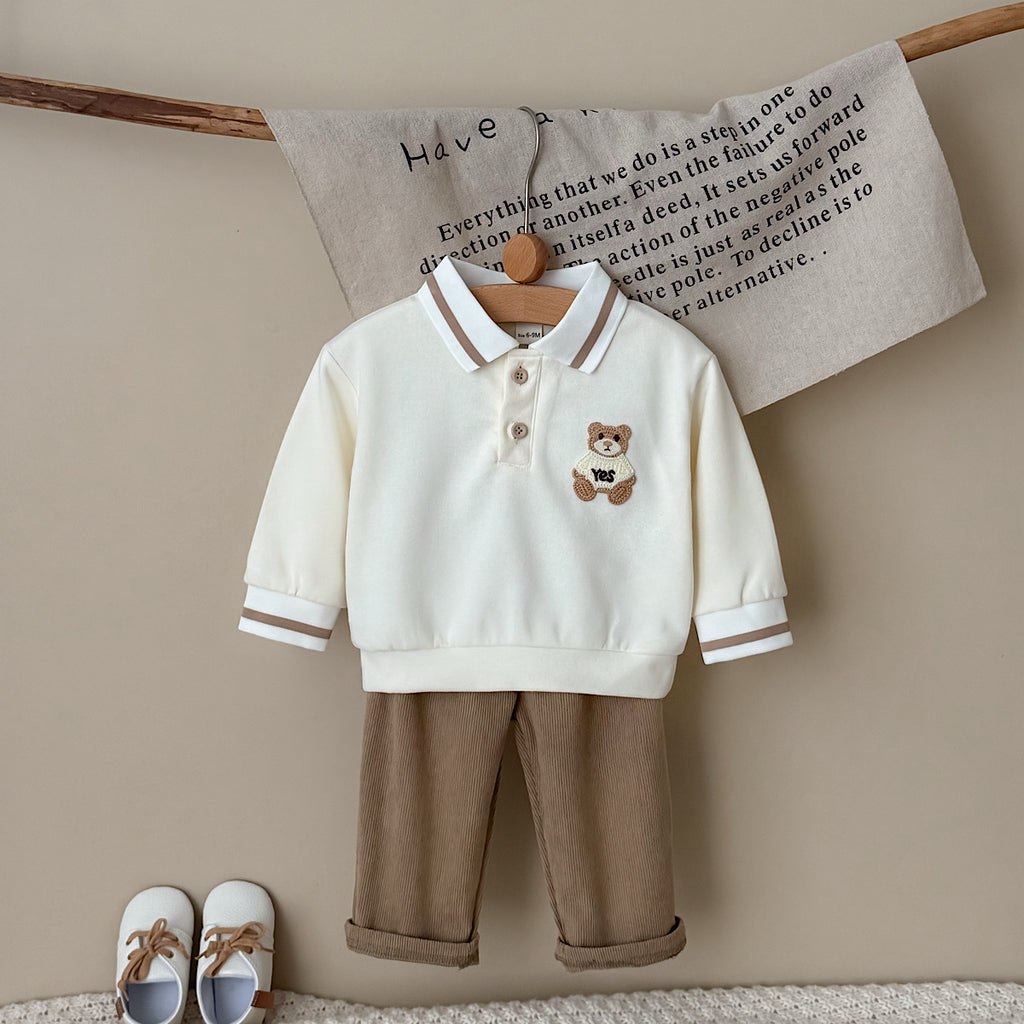 Baby Boy Bear Embroidery Polo Shirt & Corduroy Pants Set