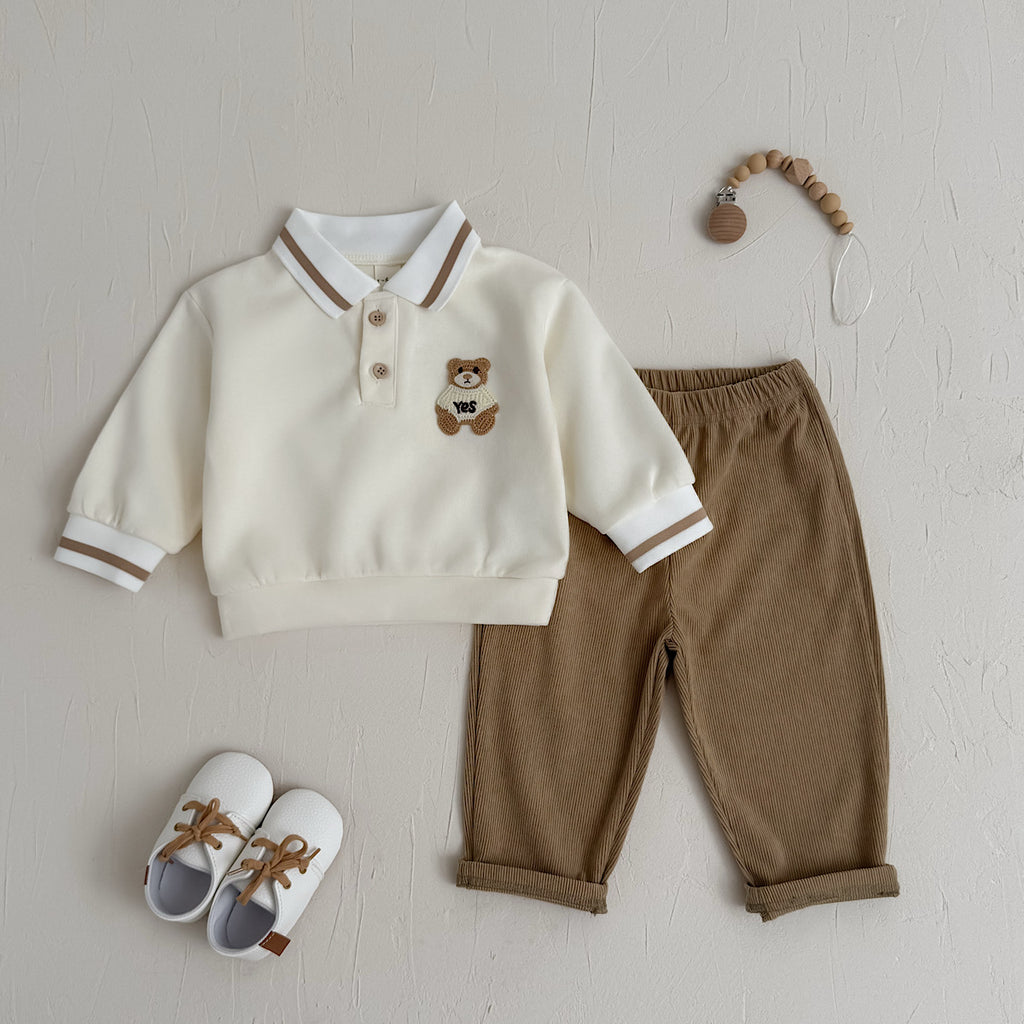 Baby Boy Bear Embroidery Polo Shirt & Corduroy Pants Set
