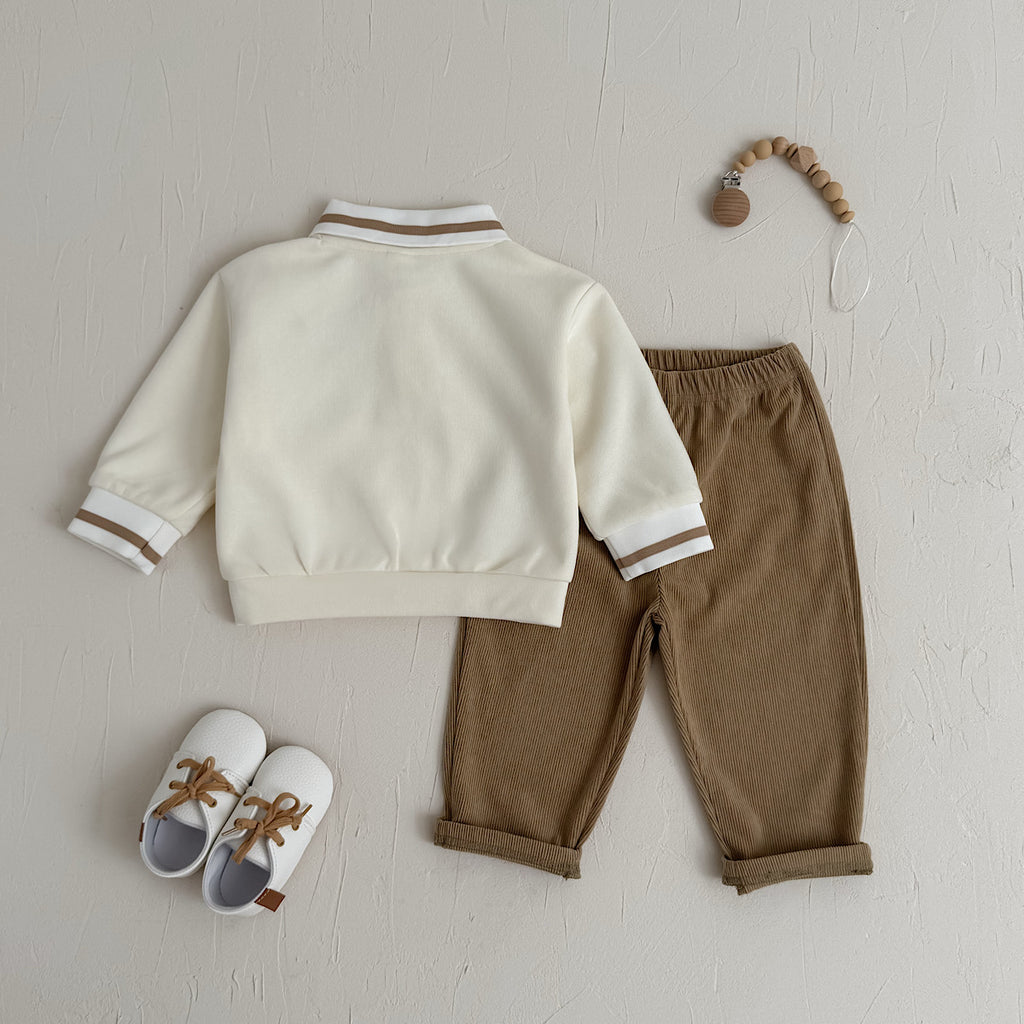 Baby Boy Bear Embroidery Polo Shirt & Corduroy Pants Set