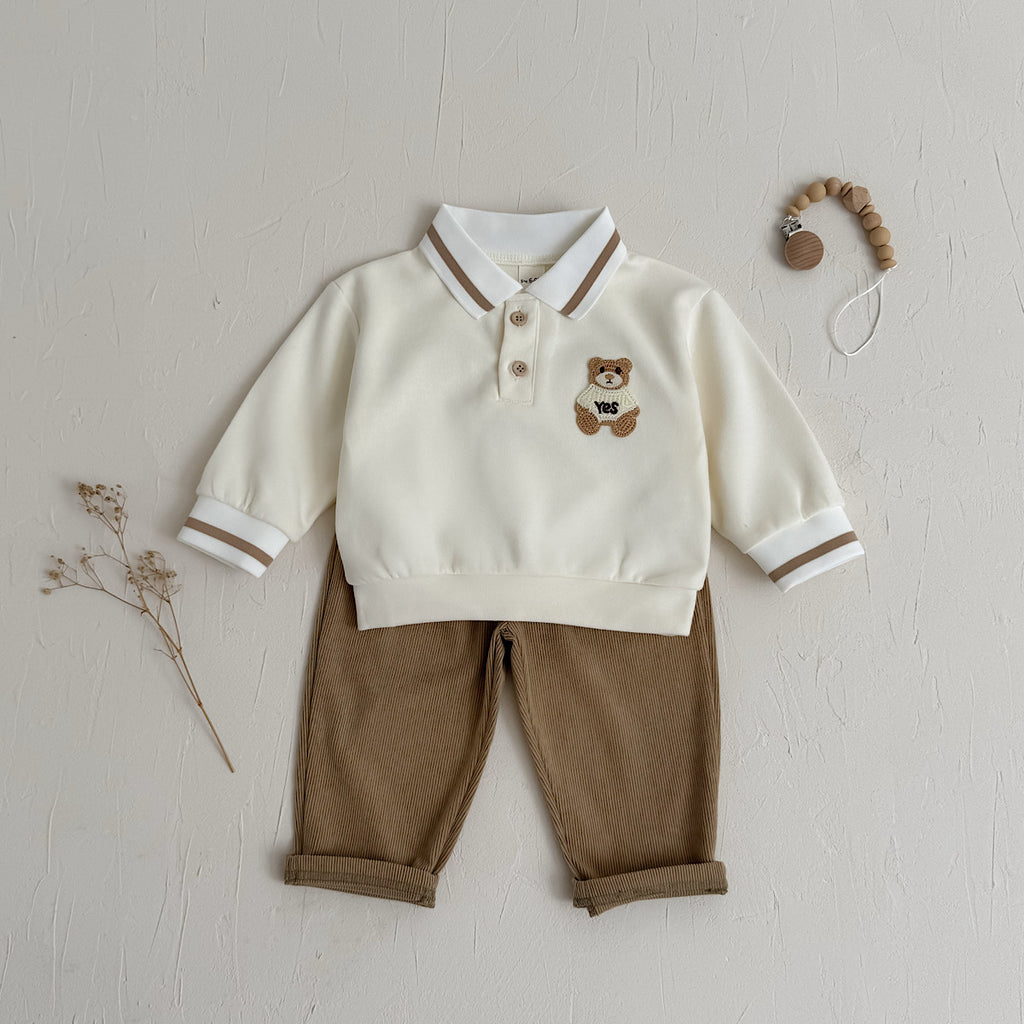 Baby Boy Bear Embroidery Polo Shirt & Corduroy Pants Set