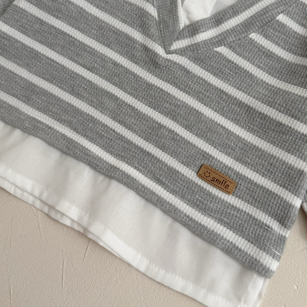 Fake Two-Piece Top & Jeans Set for Spring Autumn