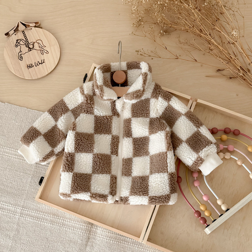 Warm Checkerboard Fleece Top for Autumn Winter