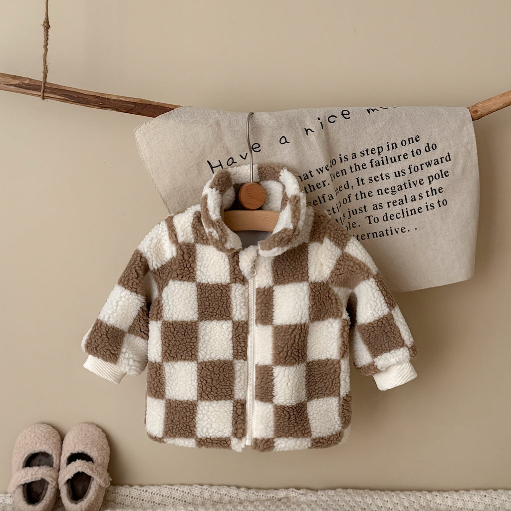 Warm Checkerboard Fleece Top for Autumn Winter