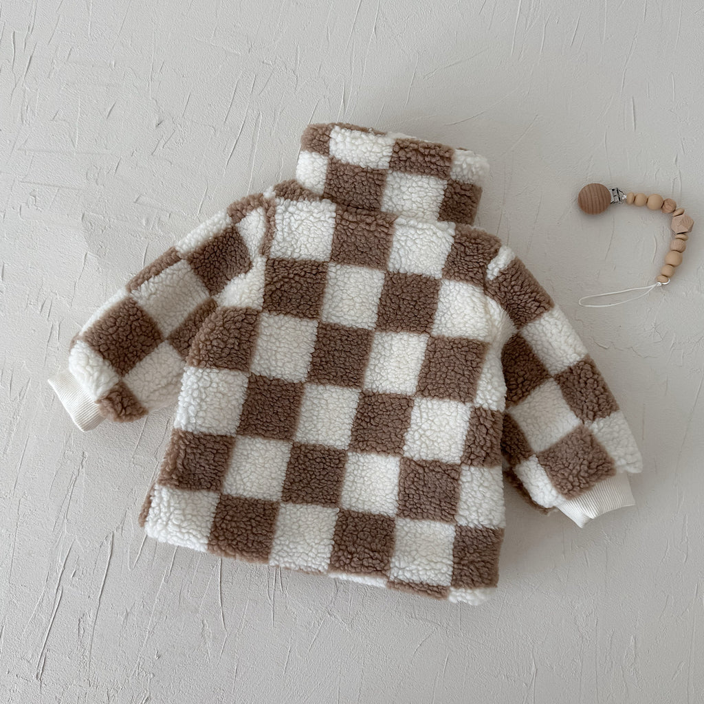 Warm Checkerboard Fleece Top for Autumn Winter