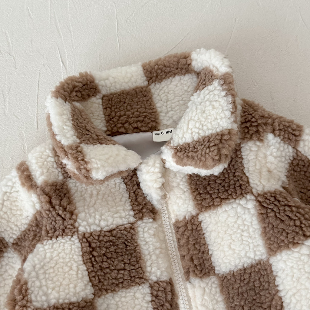Warm Checkerboard Fleece Top for Autumn Winter
