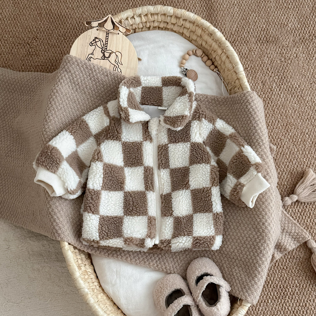 Warm Checkerboard Fleece Top for Autumn Winter