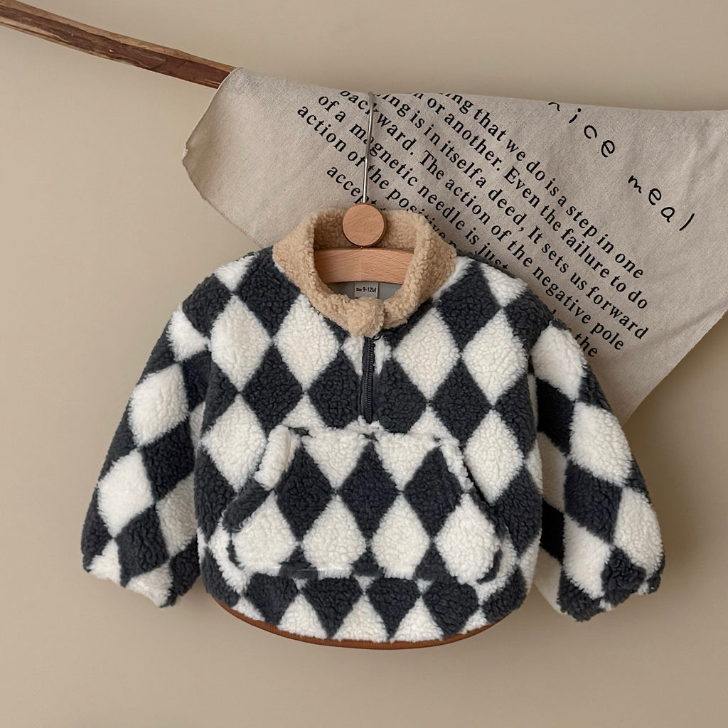Small Diamond Pattern Fleece Top for Autumn Winter