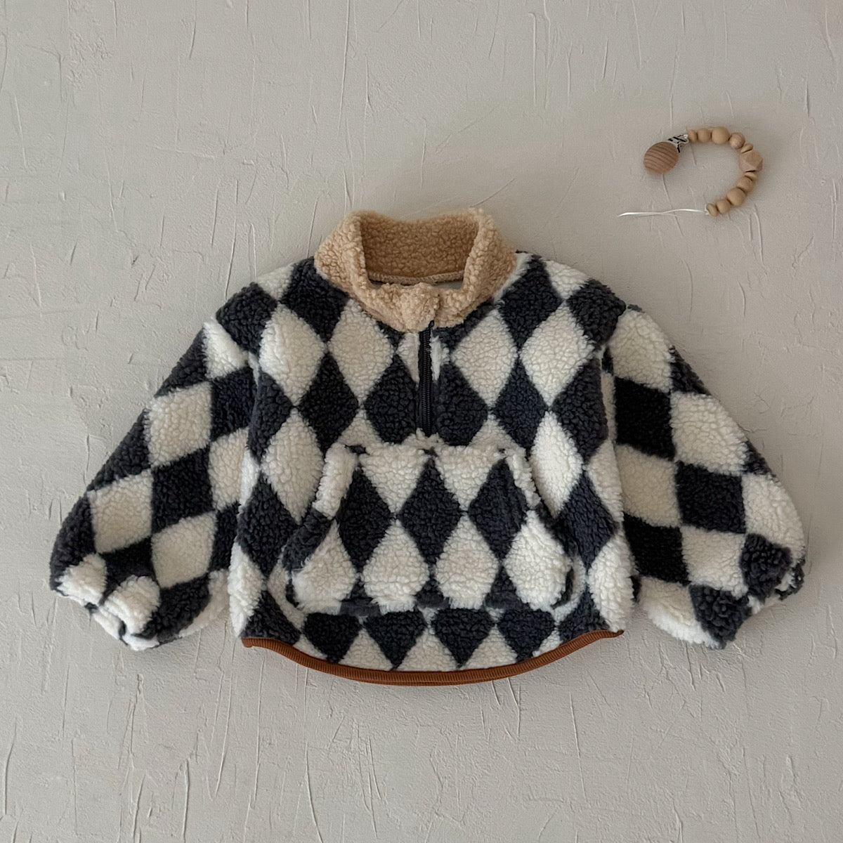 Small Diamond Pattern Fleece Top for Autumn Winter