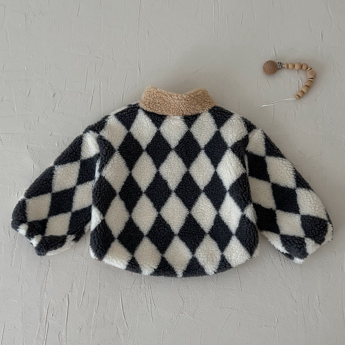 Small Diamond Pattern Fleece Top for Autumn Winter