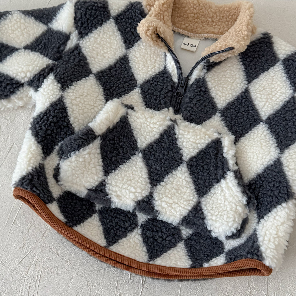 Small Diamond Pattern Fleece Top for Autumn Winter