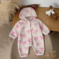 Hooded Cute Bowknot Romper for Baby Girl, Autumn Winter