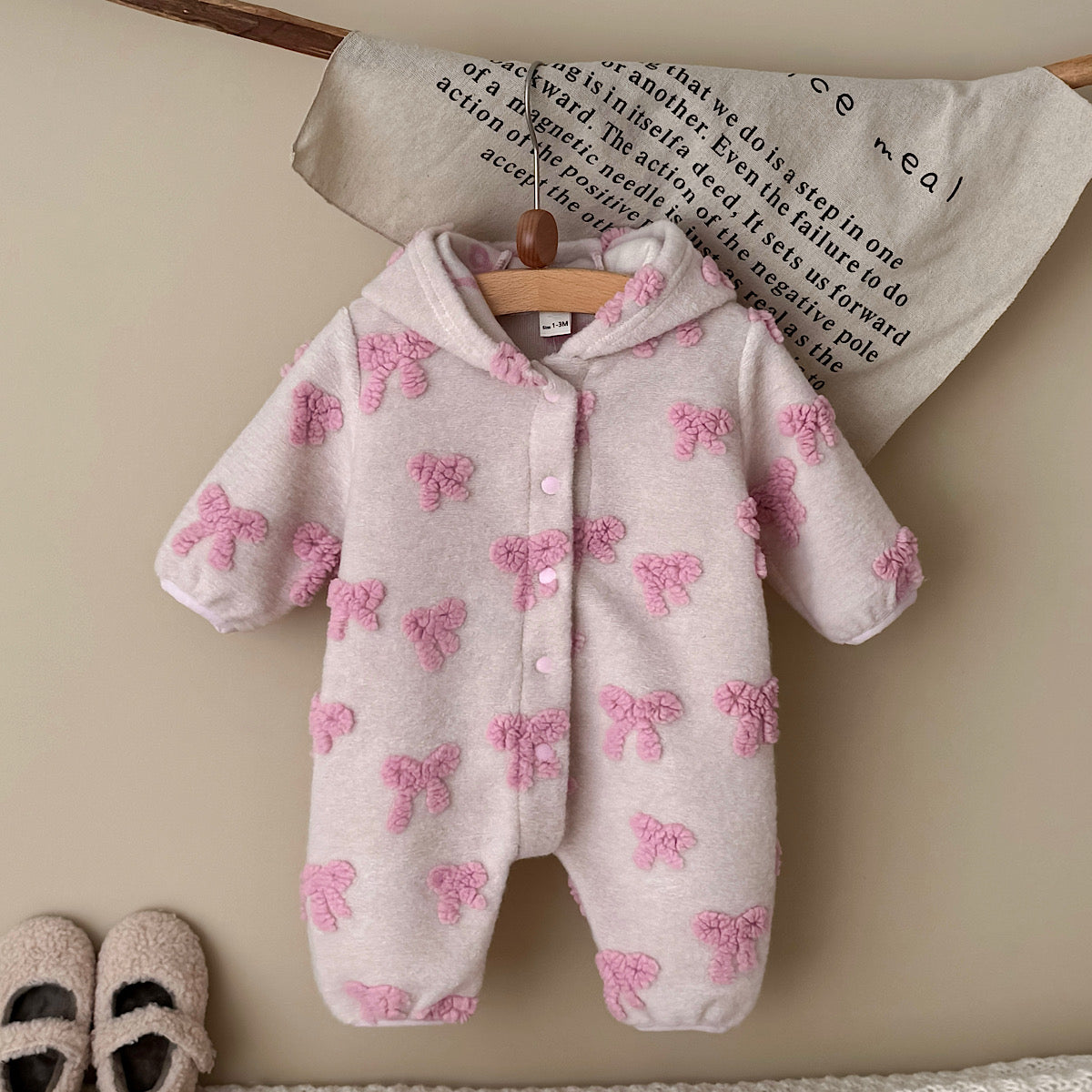 Hooded Cute Bowknot Romper for Baby Girl, Autumn Winter