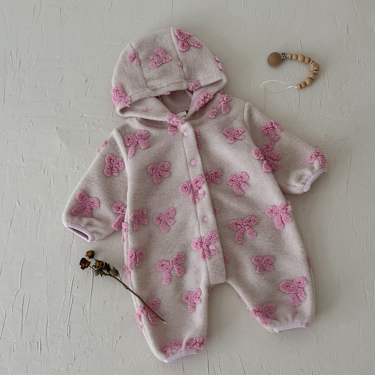 Hooded Cute Bowknot Romper for Baby Girl, Autumn Winter