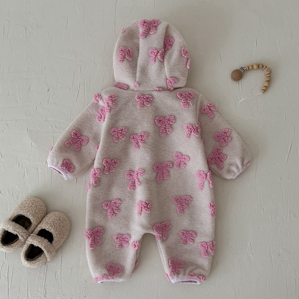 Hooded Cute Bowknot Romper for Baby Girl, Autumn Winter