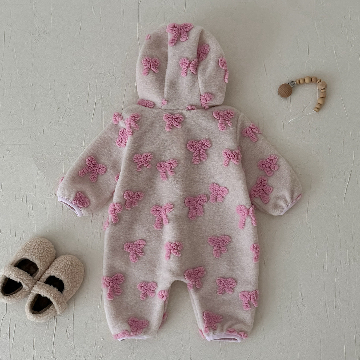 Hooded Cute Bowknot Romper for Baby Girl, Autumn Winter