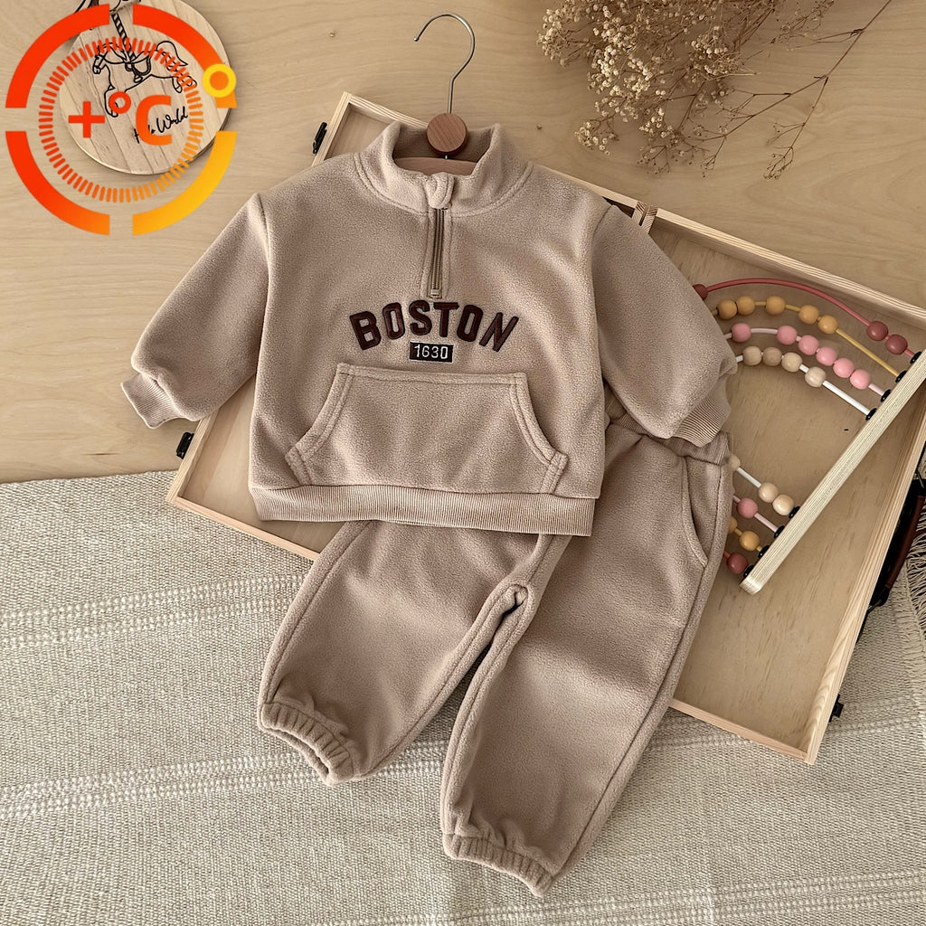 Fashion Embroidered Letter Outfit for Baby Boys, Autumn Winter