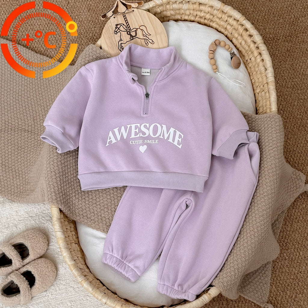 Autumn and winter fleece-lined letter print girls' fashion set