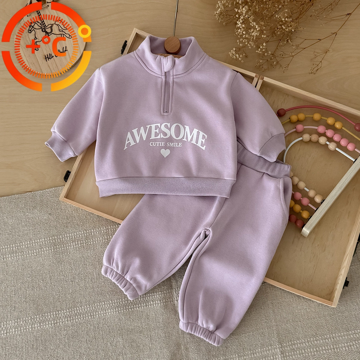 Autumn and winter fleece-lined letter print girls' fashion set
