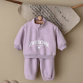 Autumn and winter fleece-lined letter print girls' fashion set