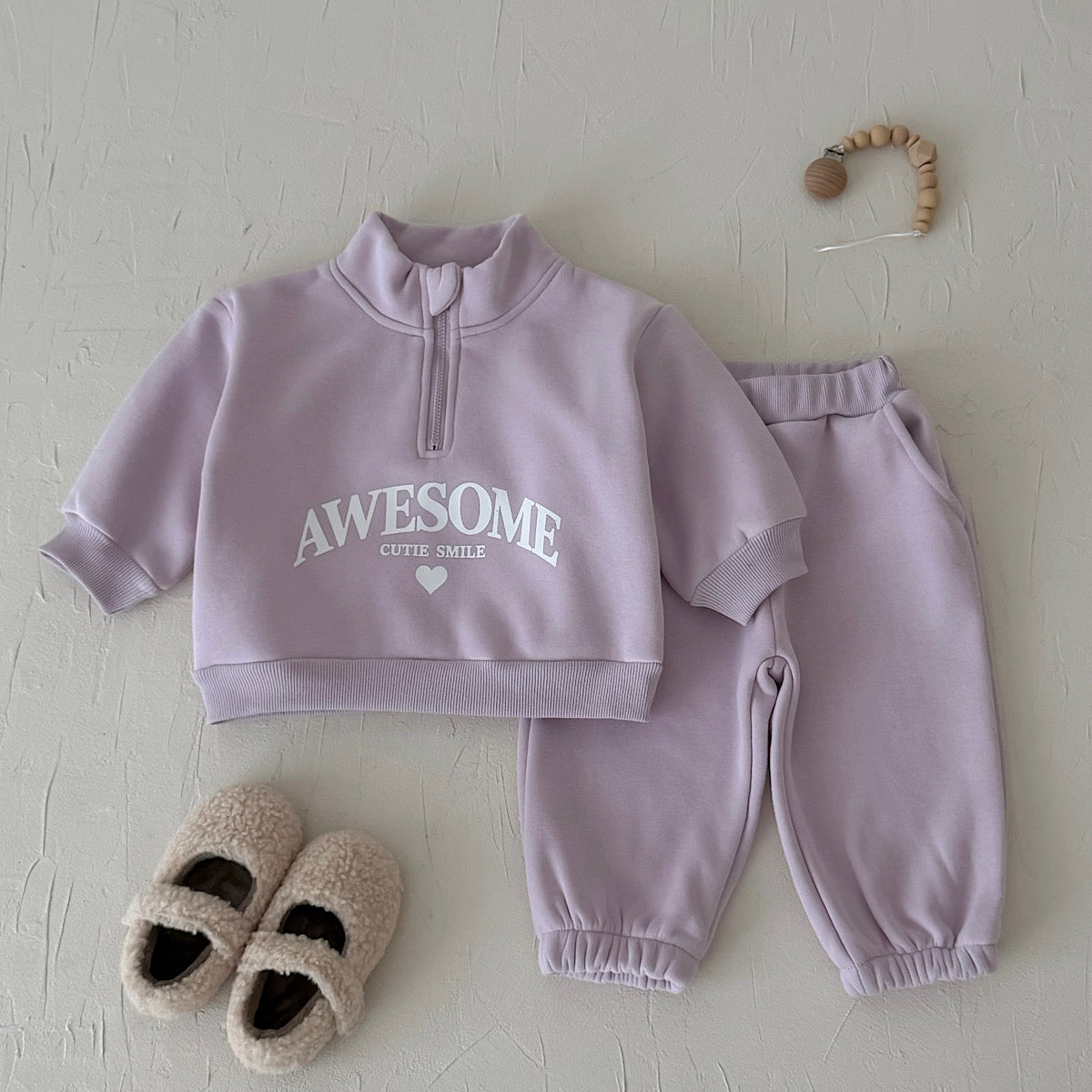 Autumn and winter fleece-lined letter print girls' fashion set