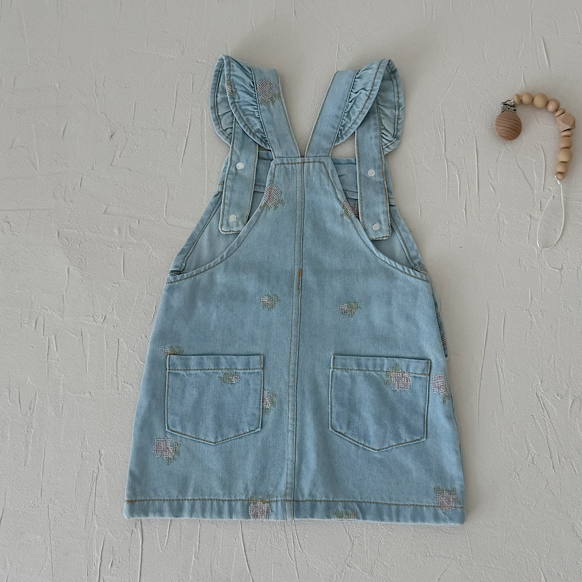 Baby Girl Ruffle Strap Strawberry Embroidered Denim Overall Dress