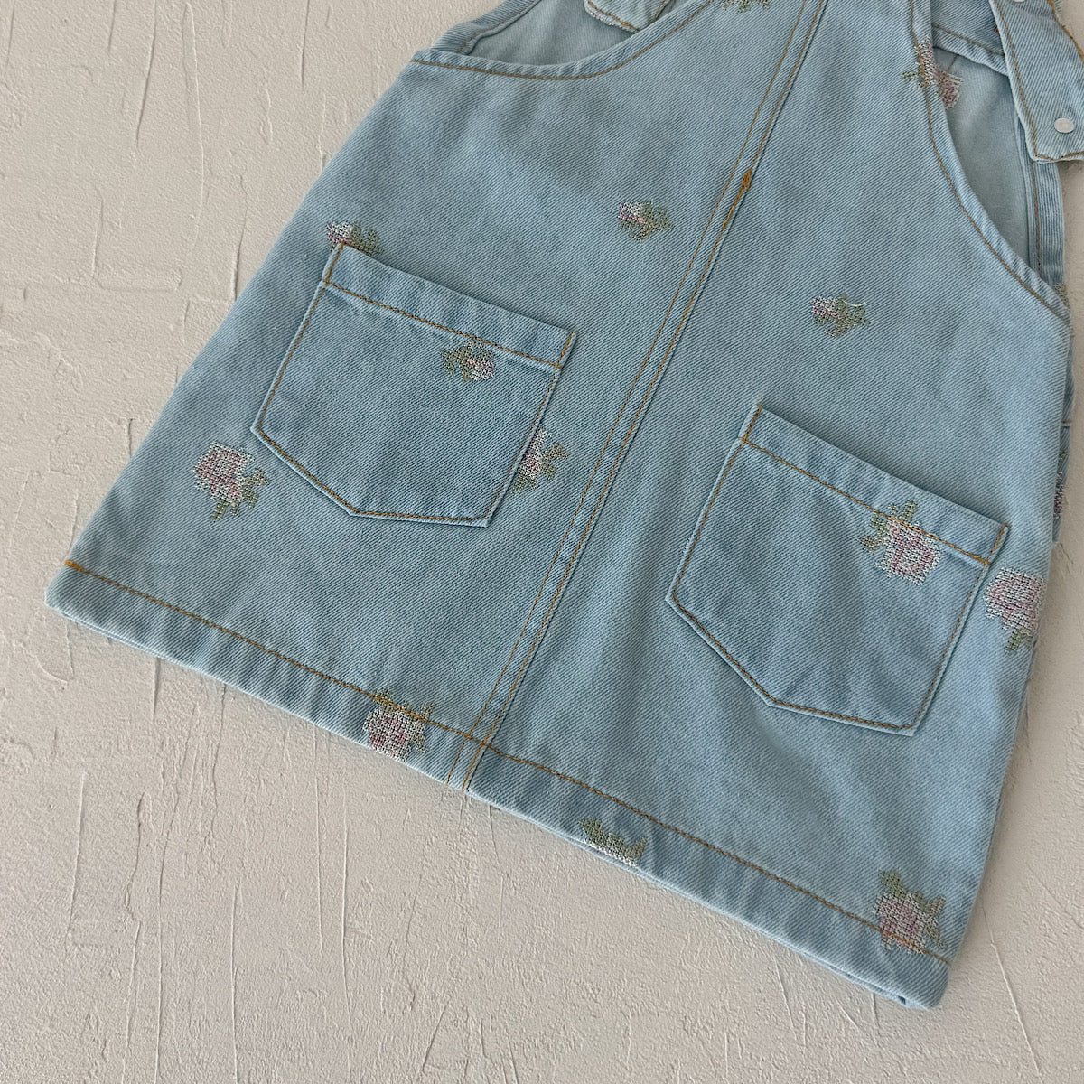 Baby Girl Ruffle Strap Strawberry Embroidered Denim Overall Dress
