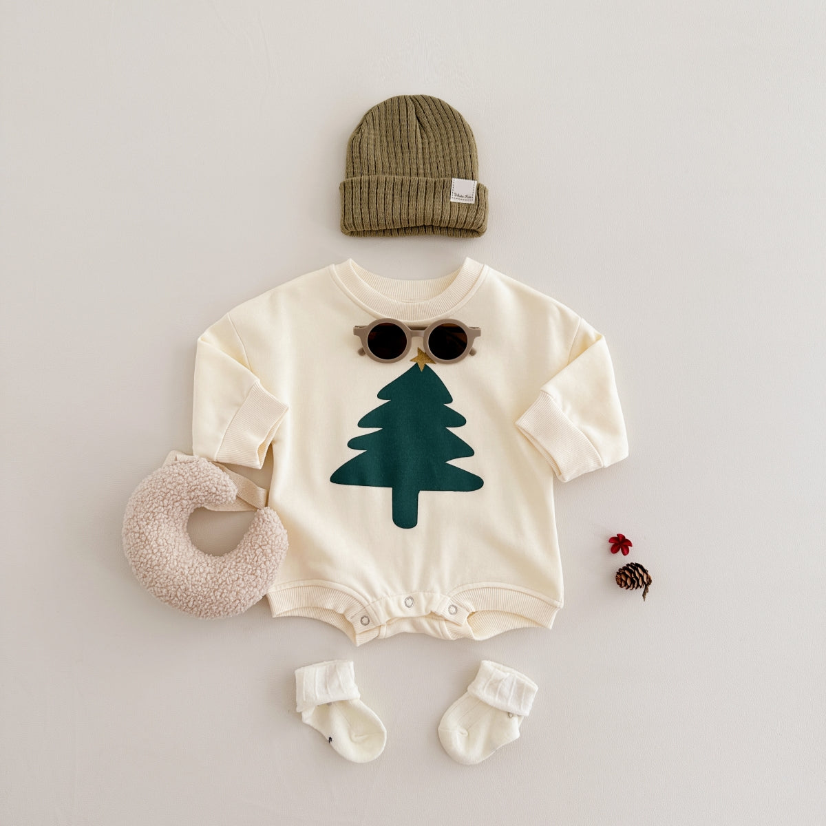 Neutral baby Christmas tree pattern printed long sleeved jumpsuit 1-18 months