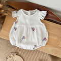 Muslin Baby Romper Floral Embroidery Flutter Sleeve Onesie