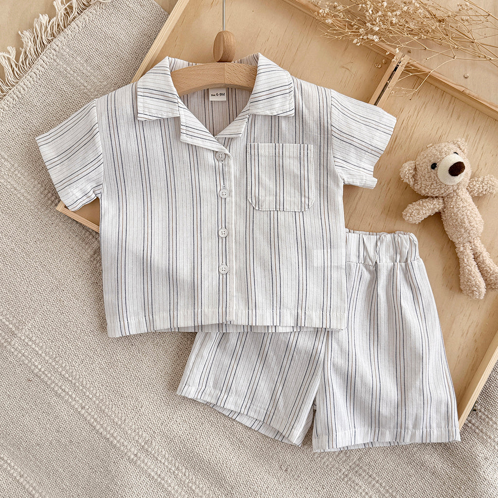 Baby Striped Short Sleeve Shirt & Shorts 2Pcs Summer Outfit